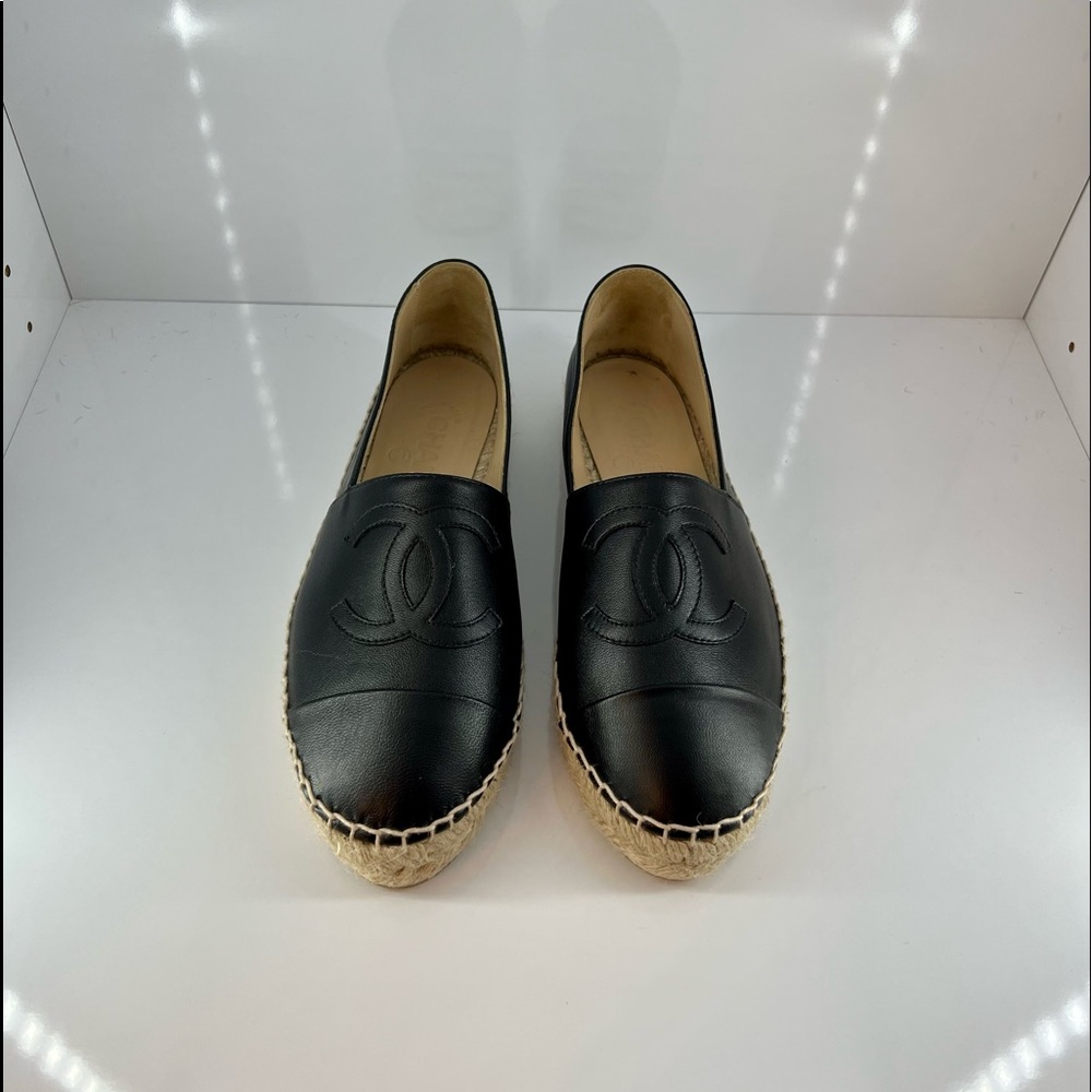 CHANEL black lambskin espadrilles size: 37